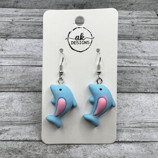 Blue Kawaii Dolphin Earrings - Clearance