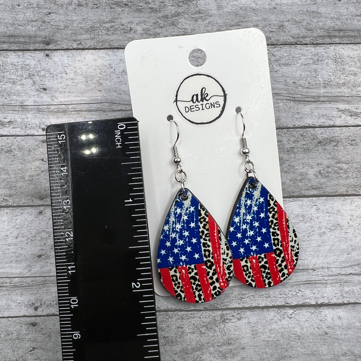 Animal Print Distressed USA Flag Sublimated Earrings