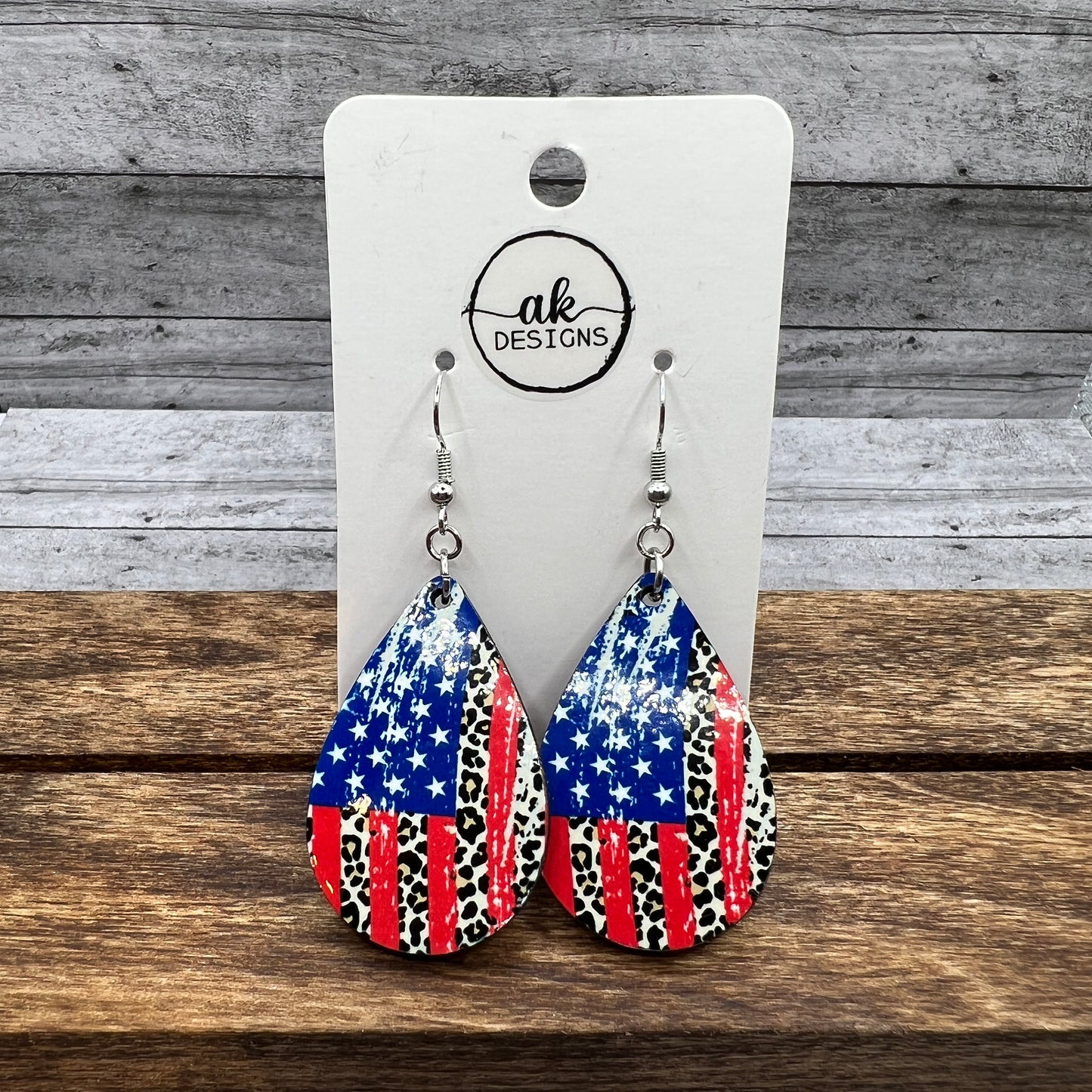 Animal Print Distressed USA Flag Sublimated Earrings