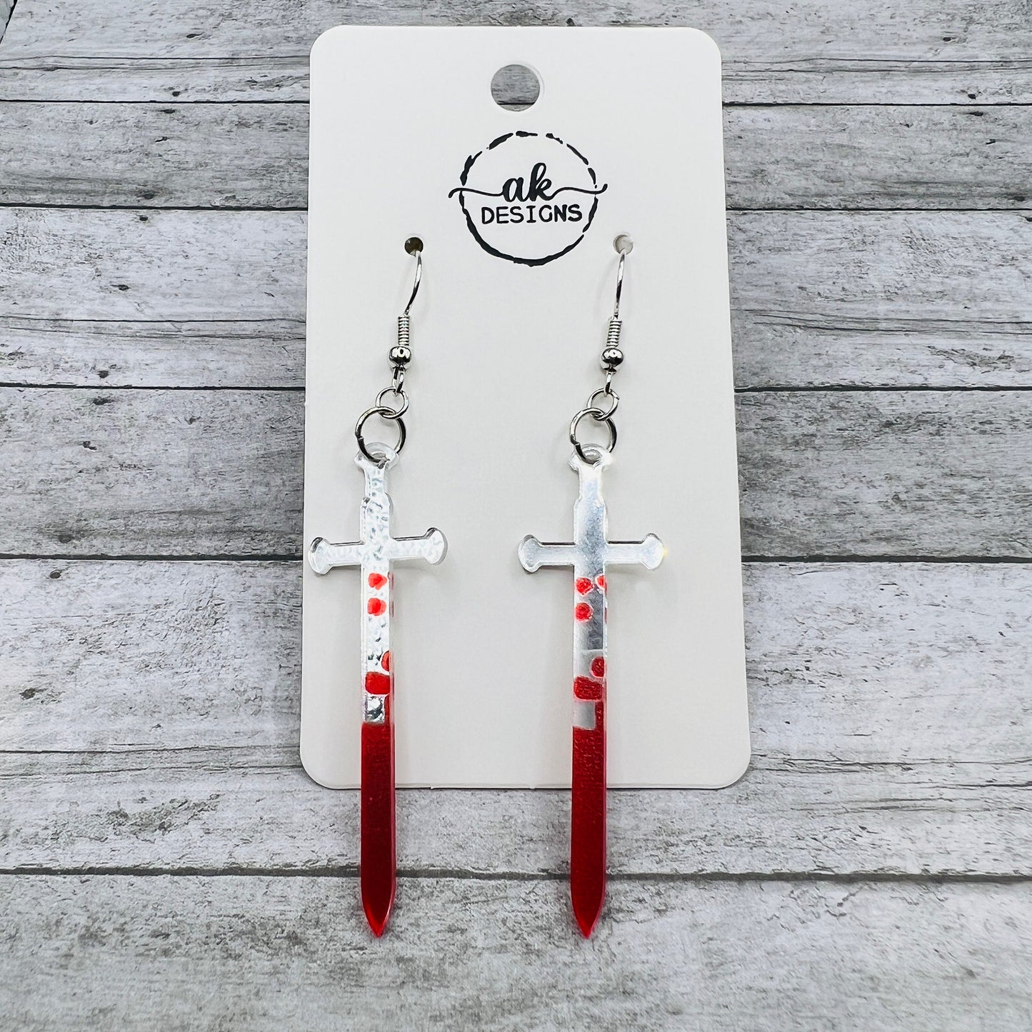 Blood Covered Bloody Sword Halloween Acrylic Earrings - Clearance