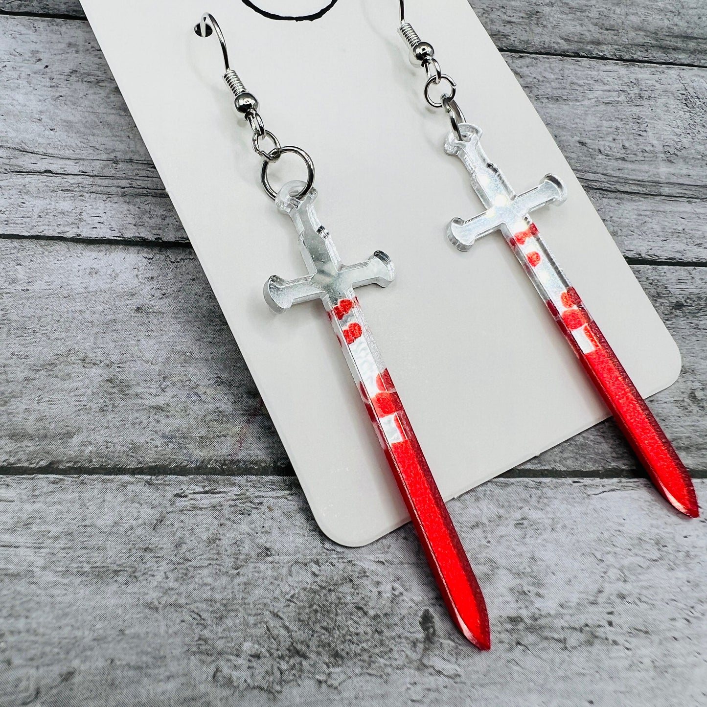 Blood Covered Bloody Sword Halloween Acrylic Earrings - Clearance