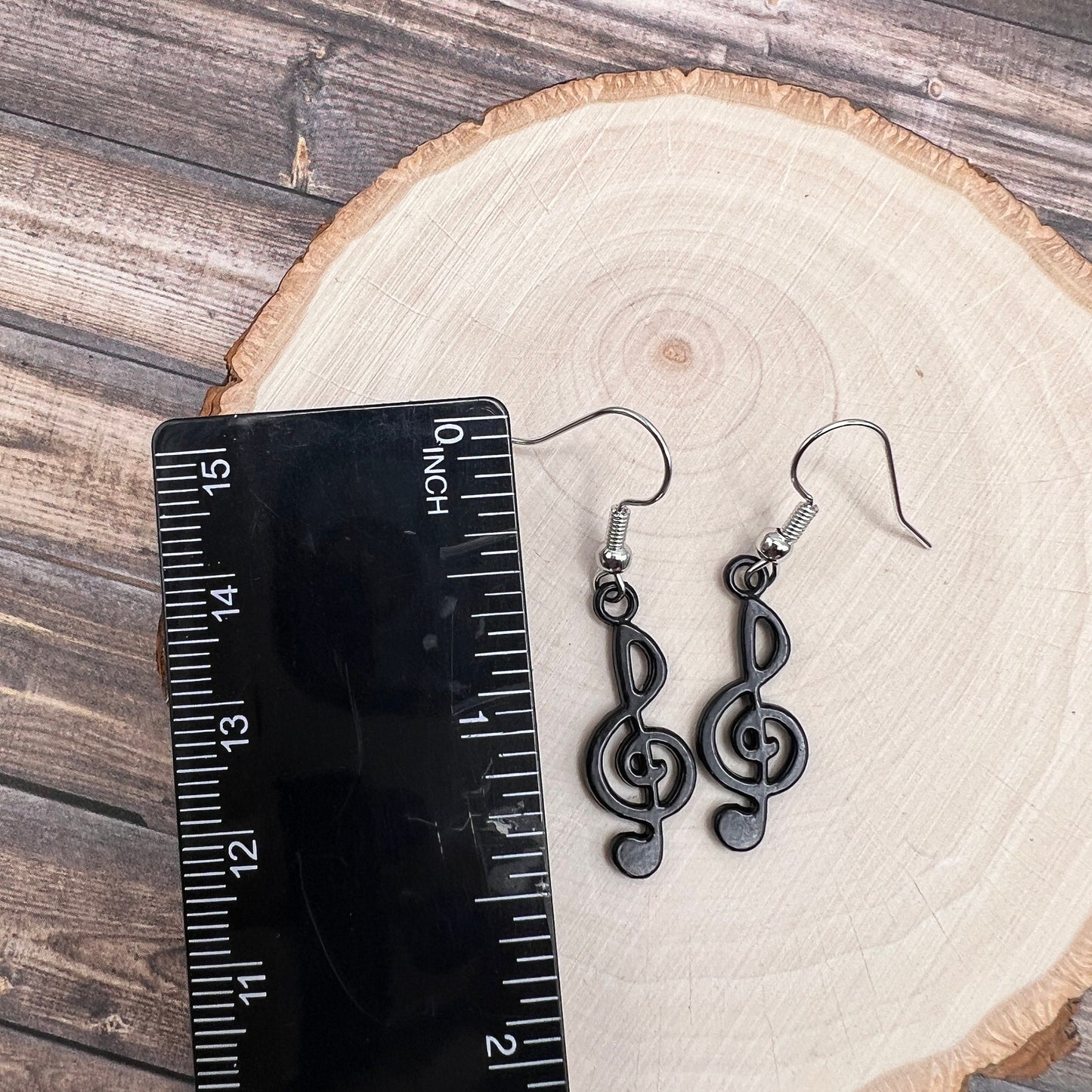 Black Enamel Treble Clef Earrings