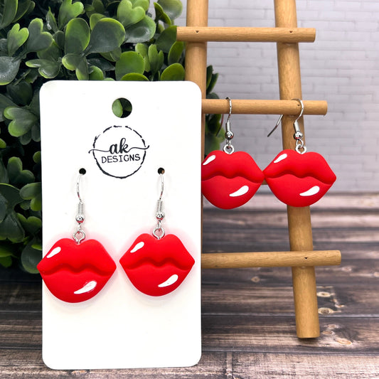 Red Lipstick Lips Kiss Kissy Face Valentine / Galentine Earrings, Hypoallergenic, Girlfriend Gift