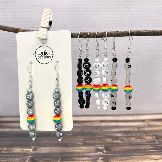 Gay AF Handmade Alphabet Bead LGBTQ+ Pride Month Hypoallergenic  Earrings