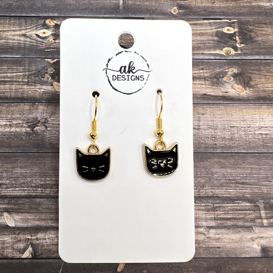 Black or White Small Cat  Earrings - Clearance