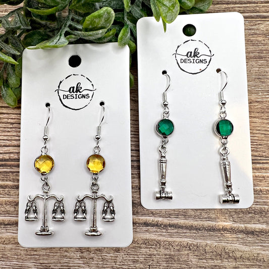 Scales of Justice / Gavel Birthstone  Earrings, Hypoallergenic Gift Law Student, Graduate, Lawyer, Attorney, Legal