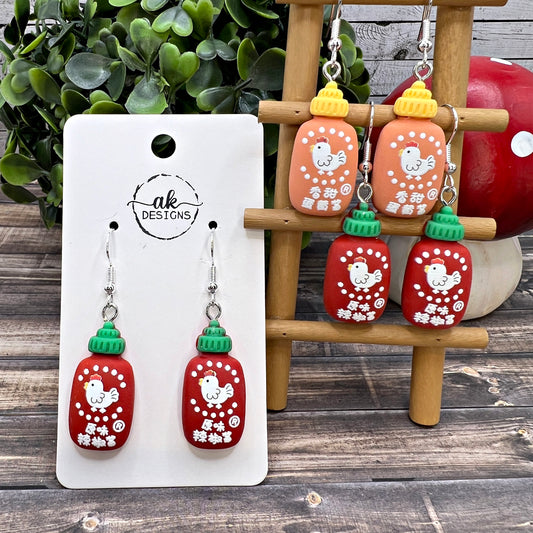 Sriracha Hot Sauce Buffalo Wing Chicken Kawaii Style Resin Hypoallergenic  Earrings