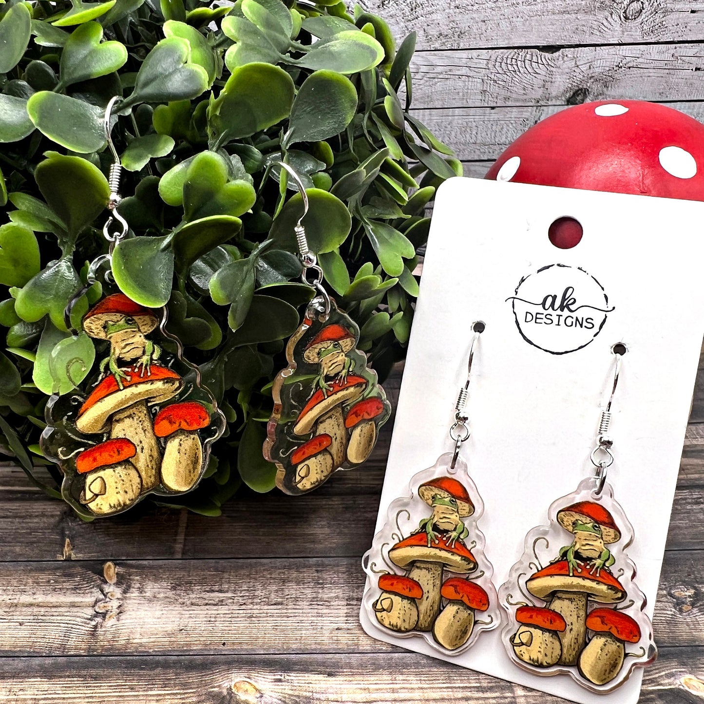 Frog Mushroom Acrylic Earrings