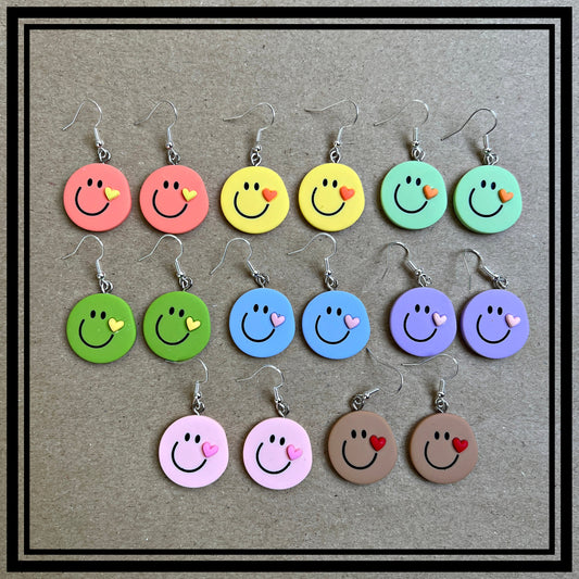 Cute Smiley Face Earrings, 7 Color Choices, Hypoallergenic, Lightweight, Adorable