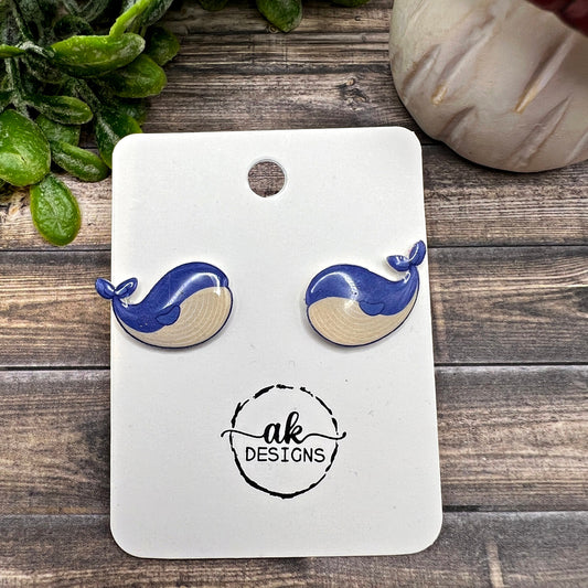 Whimsical Ocean Life Blue Whale Earrings - Cute Plastic Studs for Animal Lovers