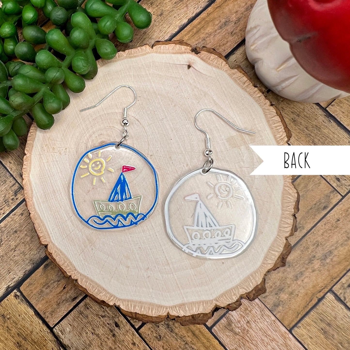 Boat Sailing Sun Doodle Acrylic Clear Lightweight Dangle Earrings | Hypoallergenic Gift