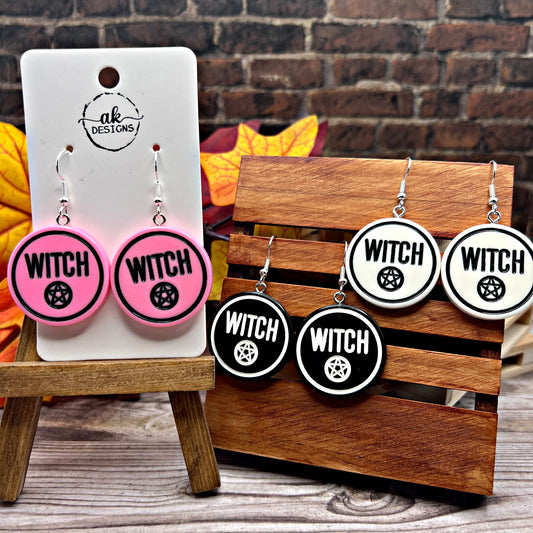 Witch Pentagram Acrylic Halloween Spooky Season, Silver/Silver-tone  Earrings, Hypoallergenic Gift - Clearance