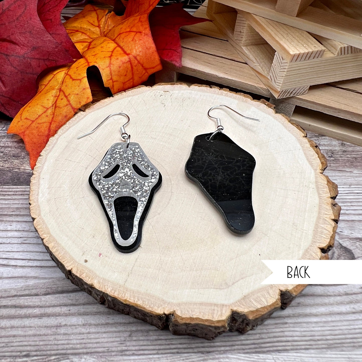 Black Glitter Halloween Scream Mask Acrylic  Earrings