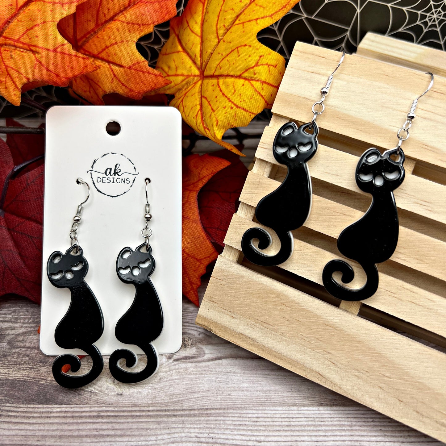 Black Cat  Acrylic Two-Color Halloween Earrings - Clearance