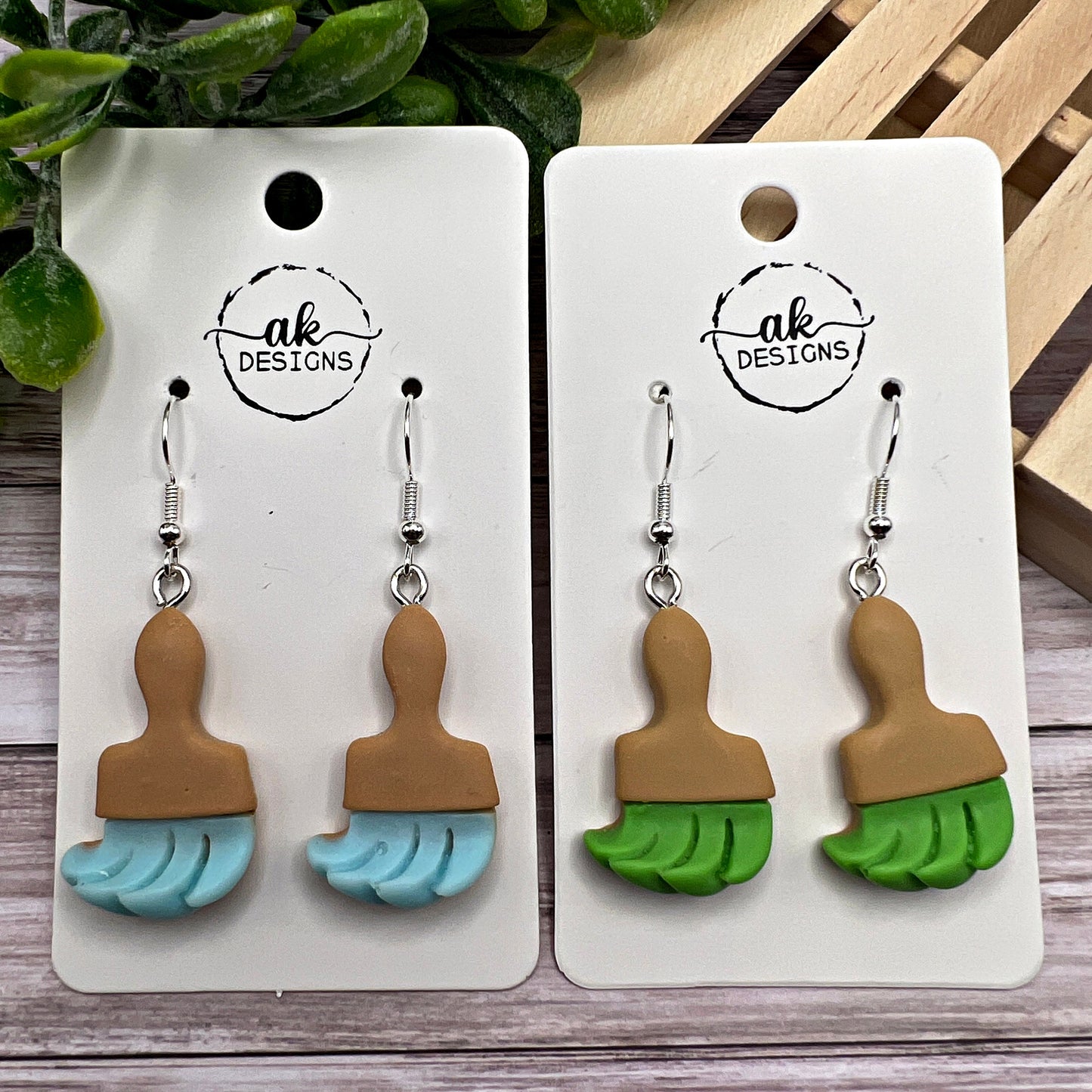 Cartoon Paintbrush Colorful Artist Painter Resin Silver/Silver-tone  Earrings, Hypoallergenic Gift