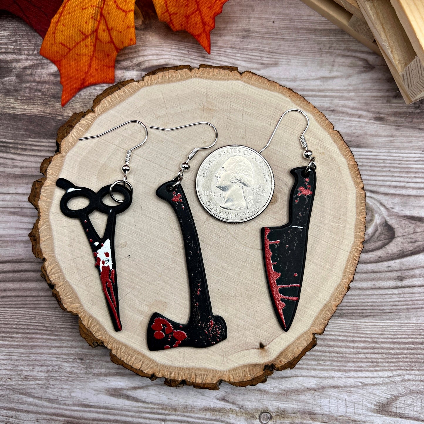 Bloody Scissors, Axe, Knife Halloween Earrings - Clearance