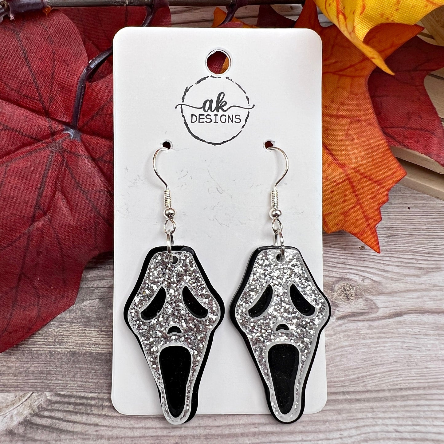 Black Glitter Halloween Scream Mask Acrylic  Earrings