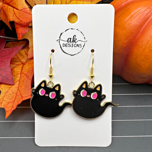 Black Kitty Cat Ghost Halloween Earrings