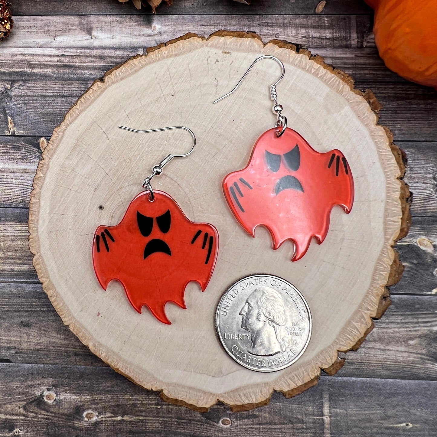 Angry Orange Ghost Halloween  Earrings