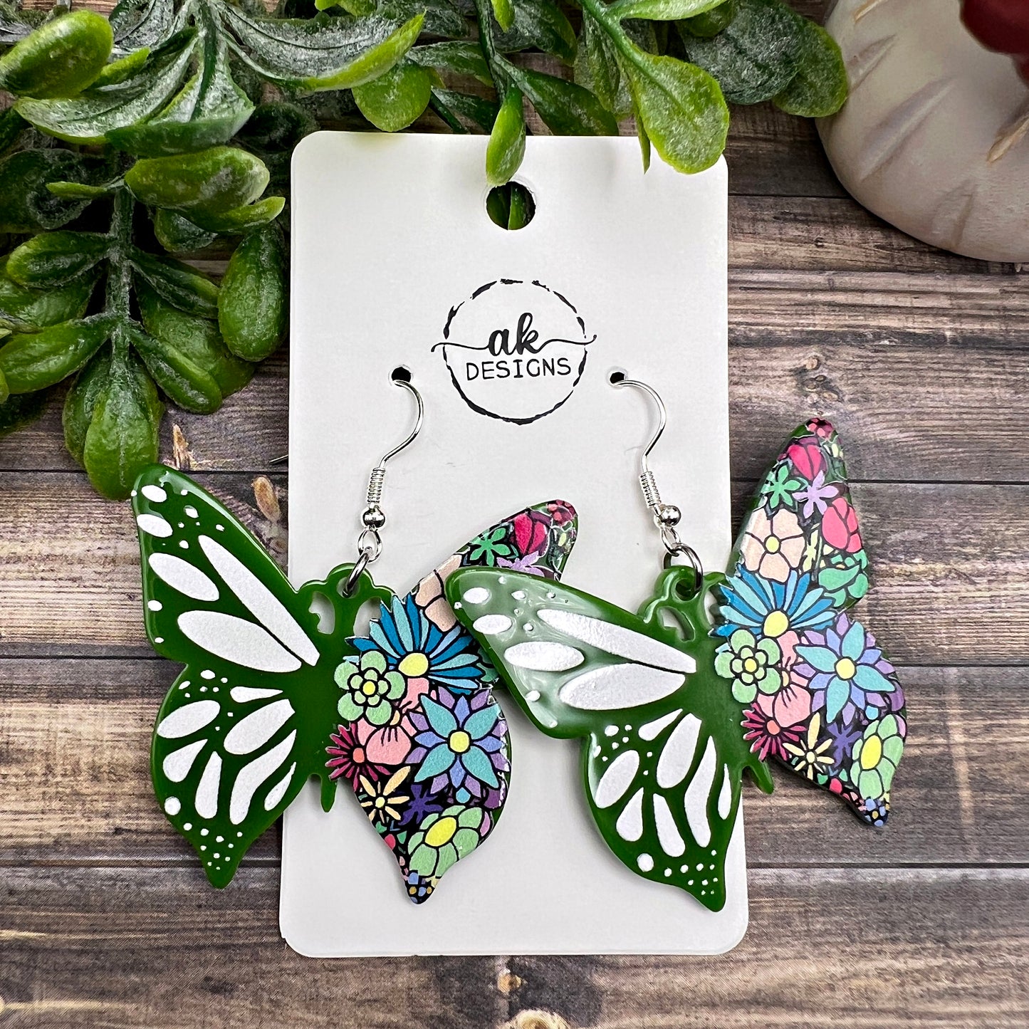 Black Green Acrylic Butterfly Earrings