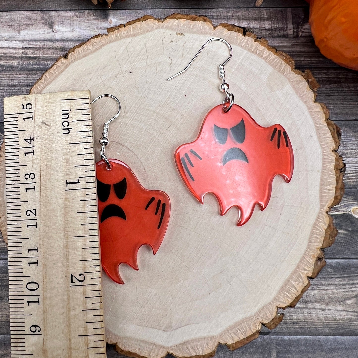 Angry Orange Ghost Halloween  Earrings