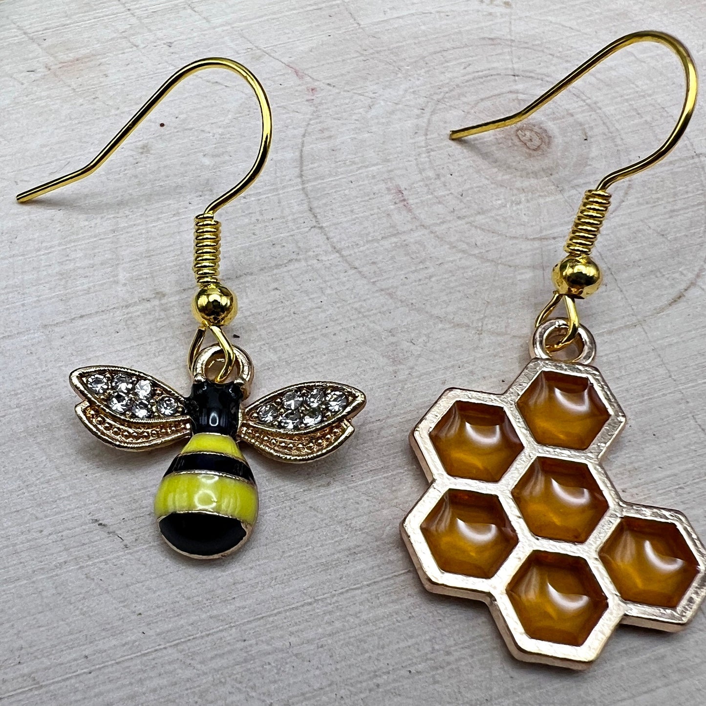 Bee and Honeycomb Mismatched  Earrings