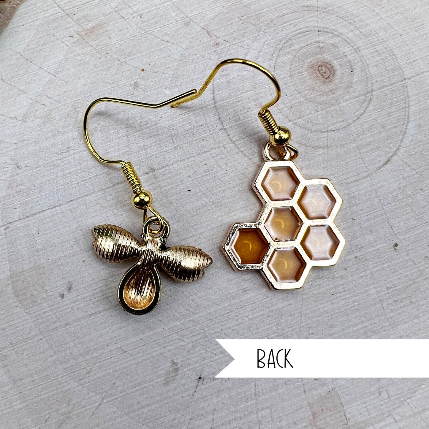 Bee and Honeycomb Mismatched  Earrings