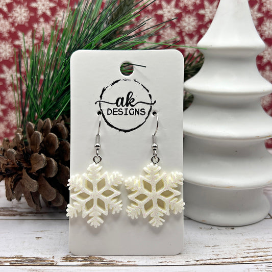 Winter Snowflake Glitter Sparkle Christmas Hypoallergenic Dangle Holiday Resin Lightweight Earrings