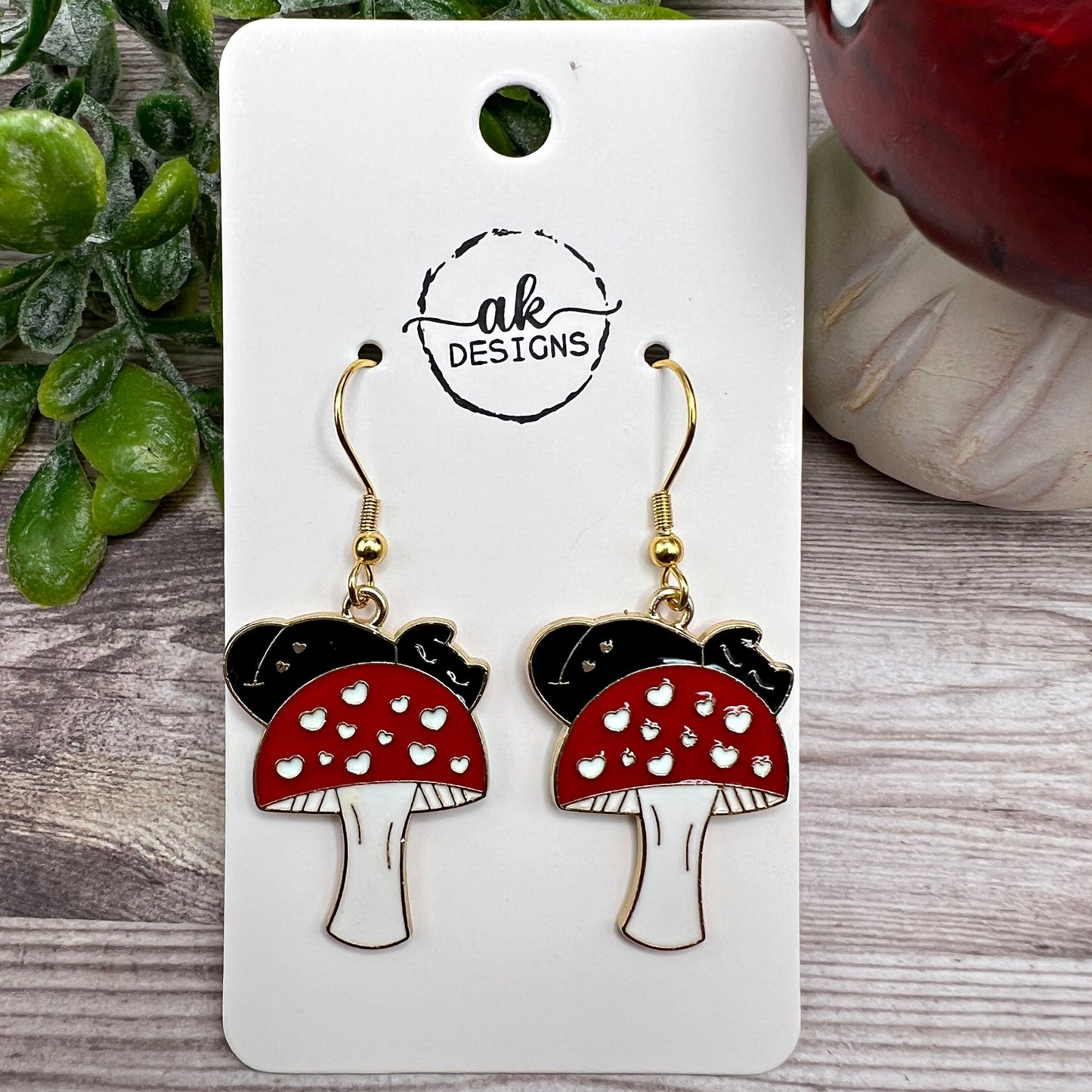 Black Cat & Mushroom Earrings