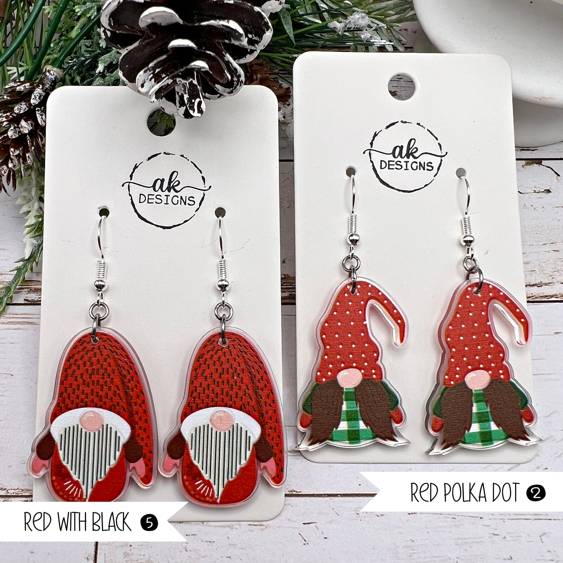 Gnome Christmas Santa Acrylic Dangle Earrings, Hypoallergenic Holiday Gift