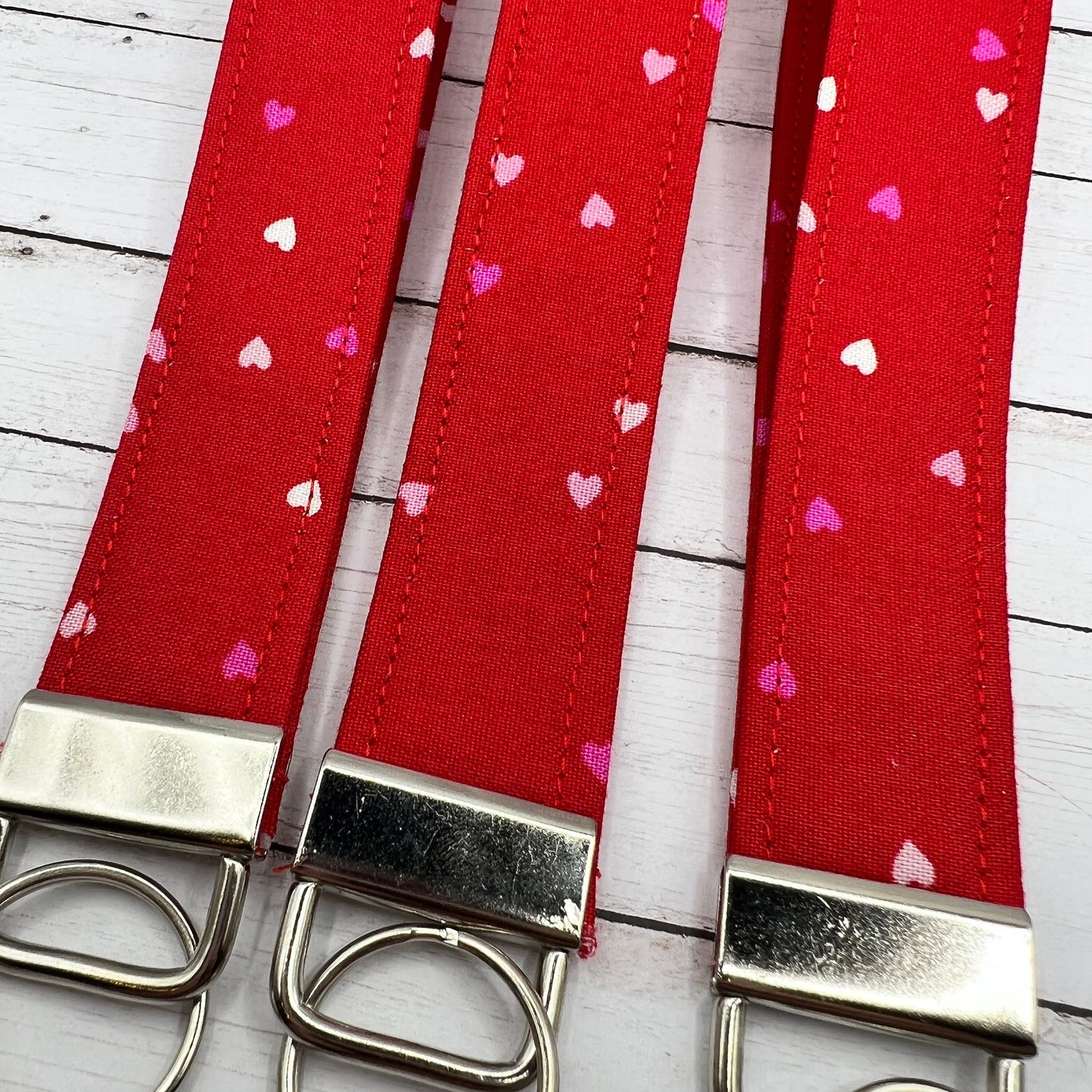 Handmade    Red White Pink Heart Print   Valentine’s Day 6" Fabric Key Fob Keyfob Keychain Wristlet Keys