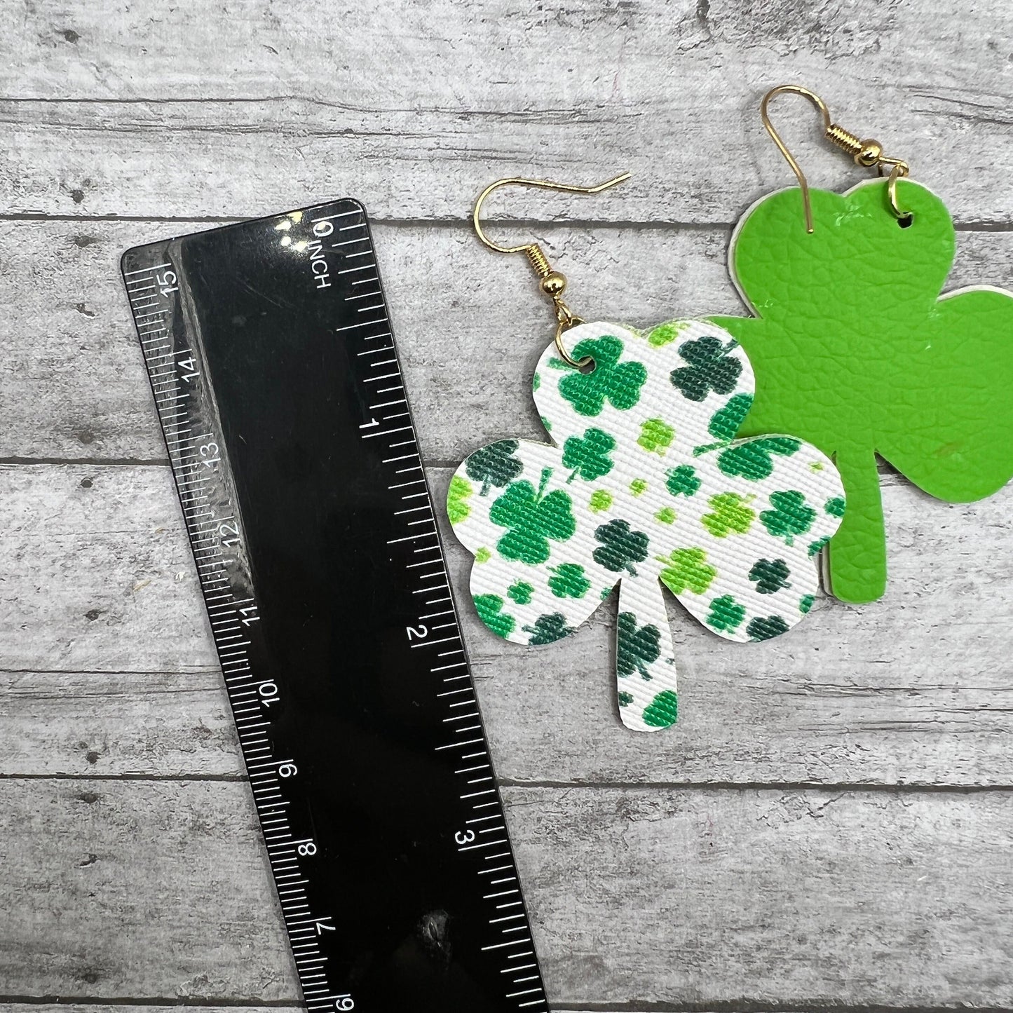 St. Patrick’s Day Lucky Shamrock Clover Two Layer Faux Leather  Earrings - Clearance