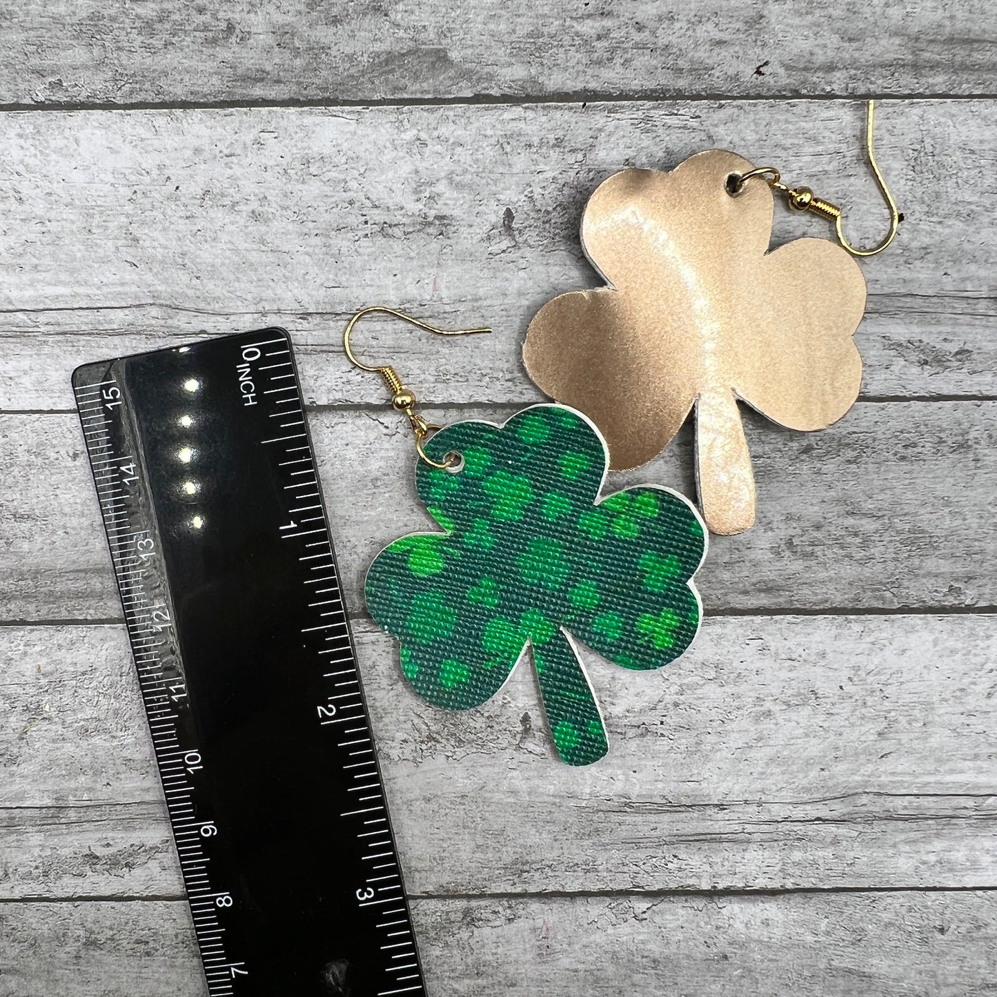 St. Patrick’s Day Lucky Shamrock Clover Two Layer Faux Leather  Earrings - Clearance