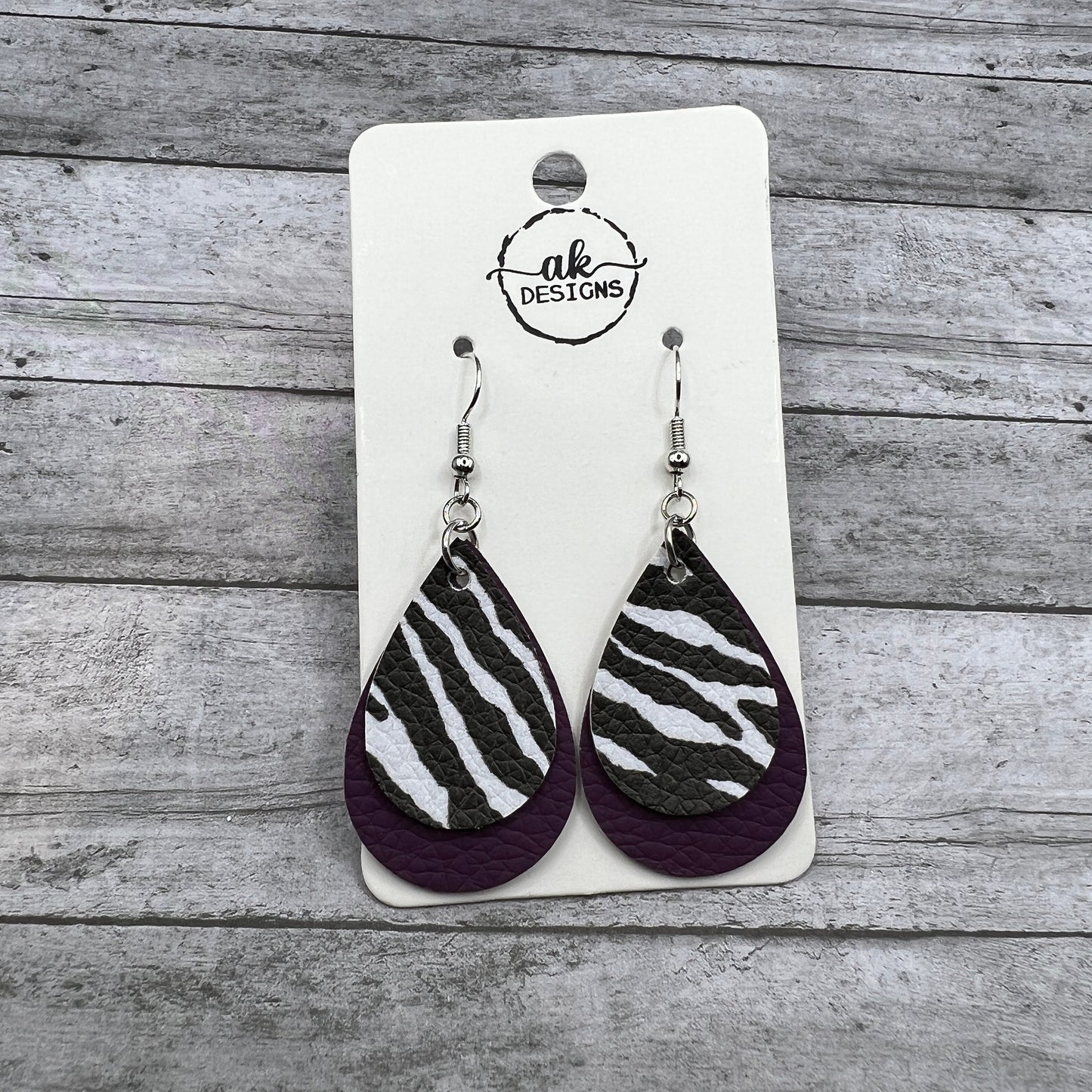Layered Zebra Animal Print Faux Leather Earrings
