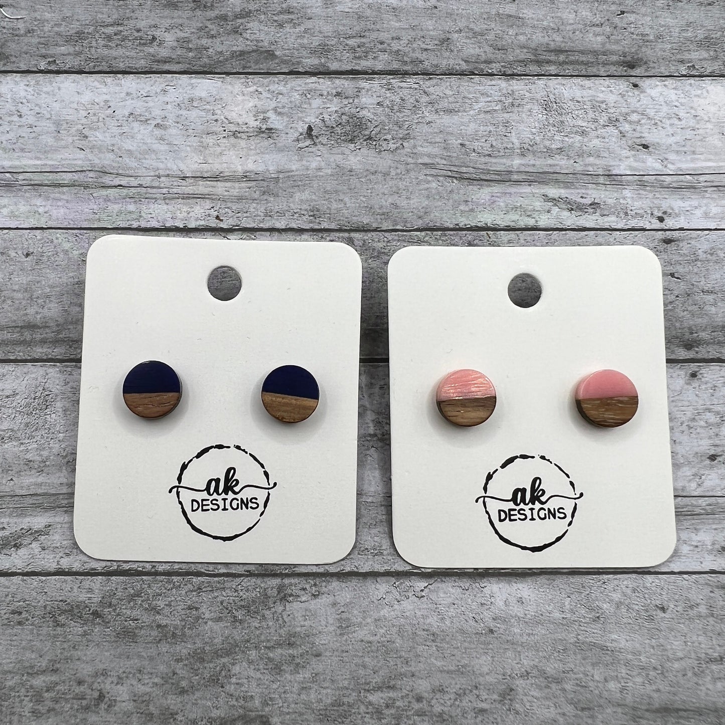 Hypoallergenic Resin and Wood Stud Earrings Choice of Colors - Clearance