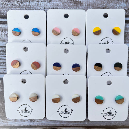 Hypoallergenic Resin and Wood Stud Earrings Choice of Colors - Clearance