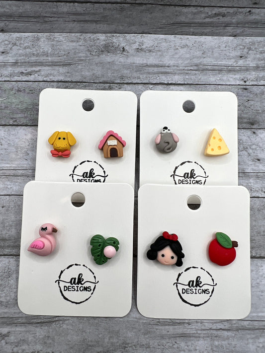 Hypoallergenic Mismatched Mouse Cheese Dog House Flamingo Palm Princess Apple Tiny Petite Stud Earrings
