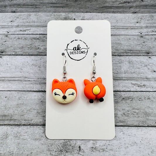 Hypoallergenic Kawaii Fox Mismatched Face and Butt  Earrings - Clearance