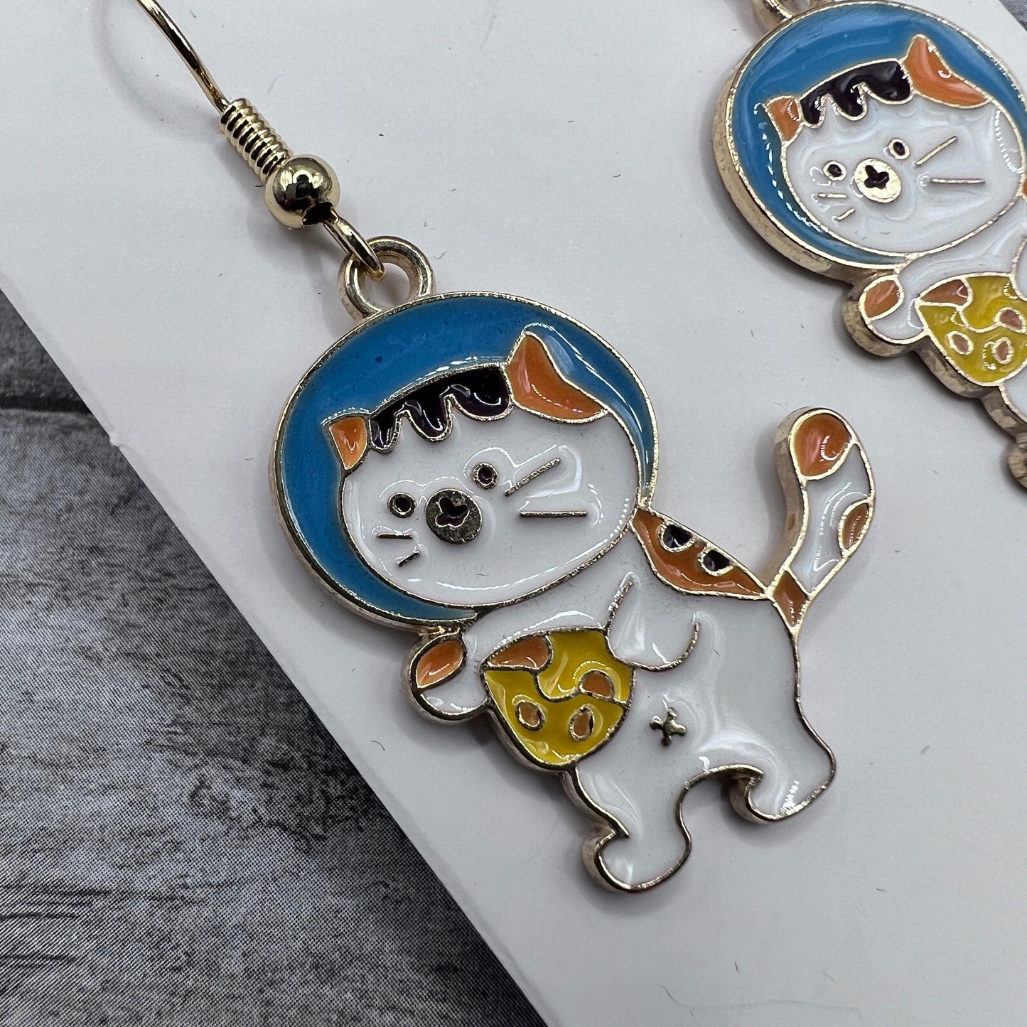 Astronaut Moon Cheese Fat Cat Space Earrings