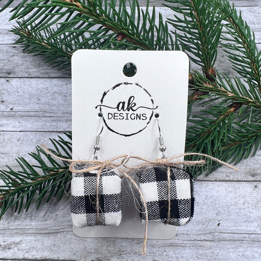 Buffalo Plaid Twine Wrapped Gift Holiday Christmas Handmade Earrings