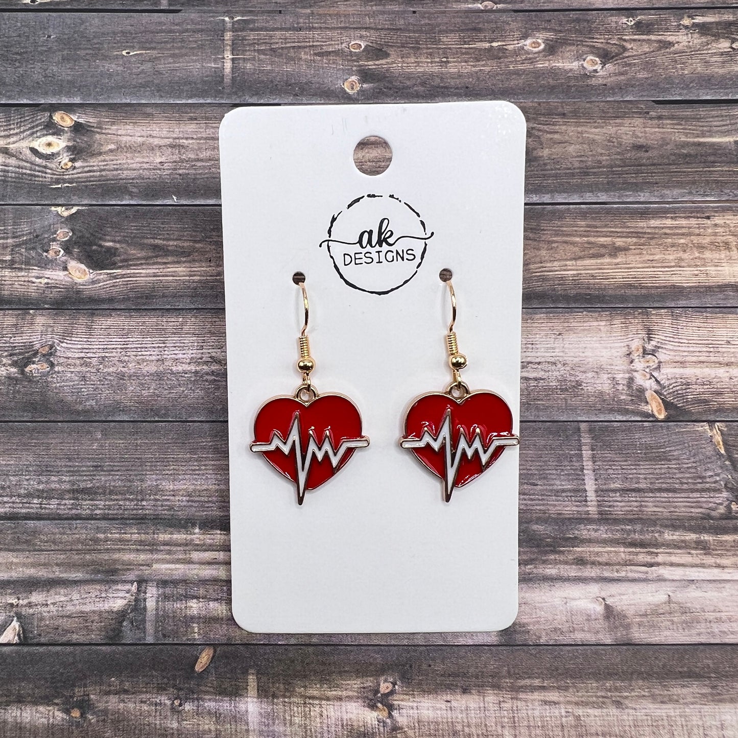 Heartbeat Heart Red Painted Enamel Valentine Earrings, Hypoallergenic, Valentine's / Nurse / Doctor Gift