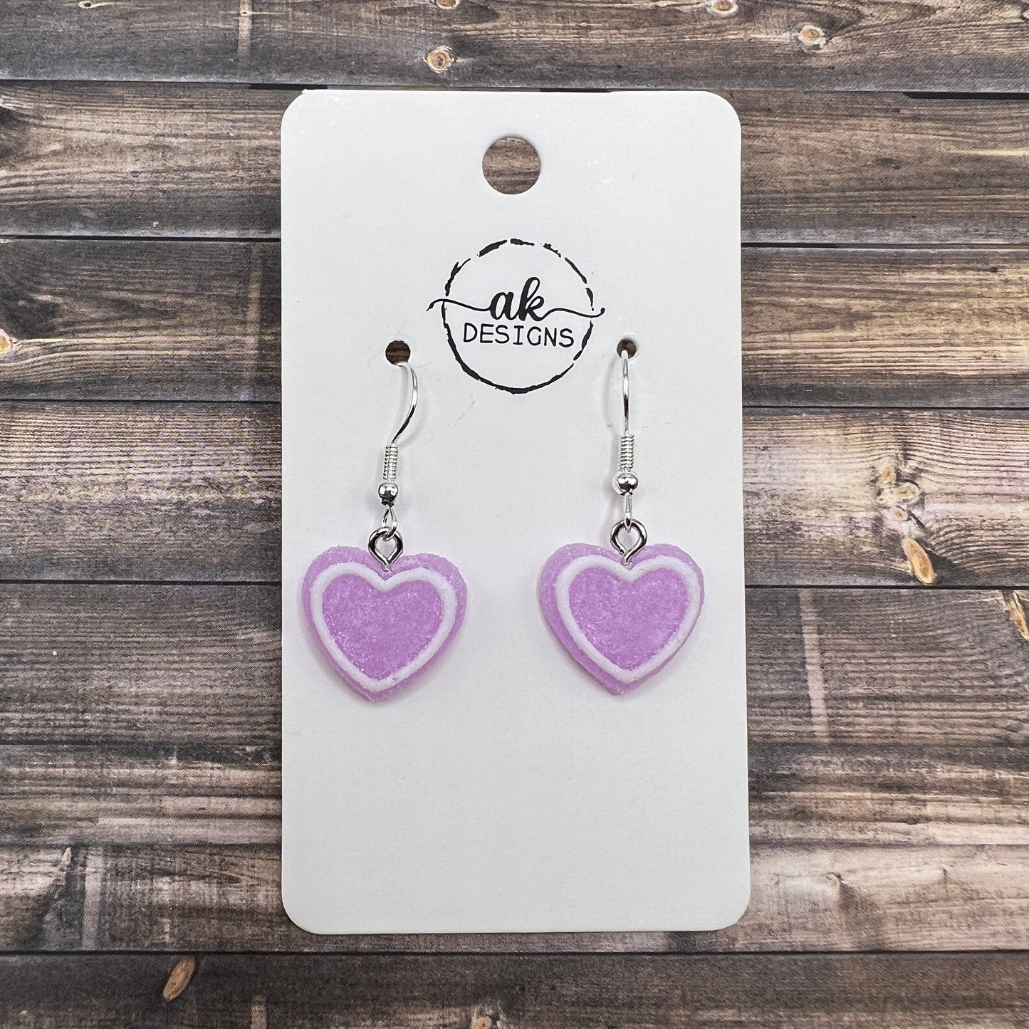 Sugared Candy Heart Petite  Earrings, Hypoallergenic Valentine's Day Love Choice of Color