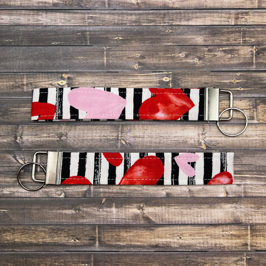 Handmade Red White Pink Heart Striped Valentine’s Day 6" Fabric Key Fob Keyfob Keychain Wristlet Keys