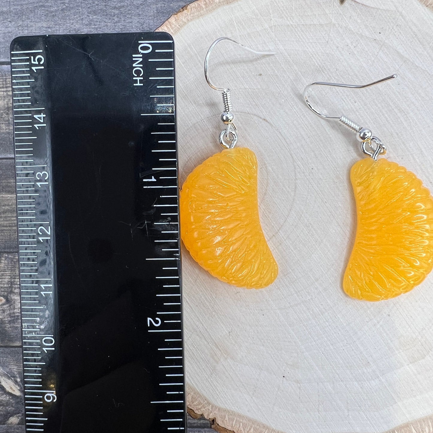 Orange Mandarin Tangerine Slice Citrus Fruit Food  Earrings, Hypoallergenic Realistic