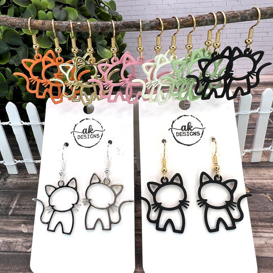 Kitty Cat  Earrings - Lightweight Hypoallergenic Various Colors  Hardware Options