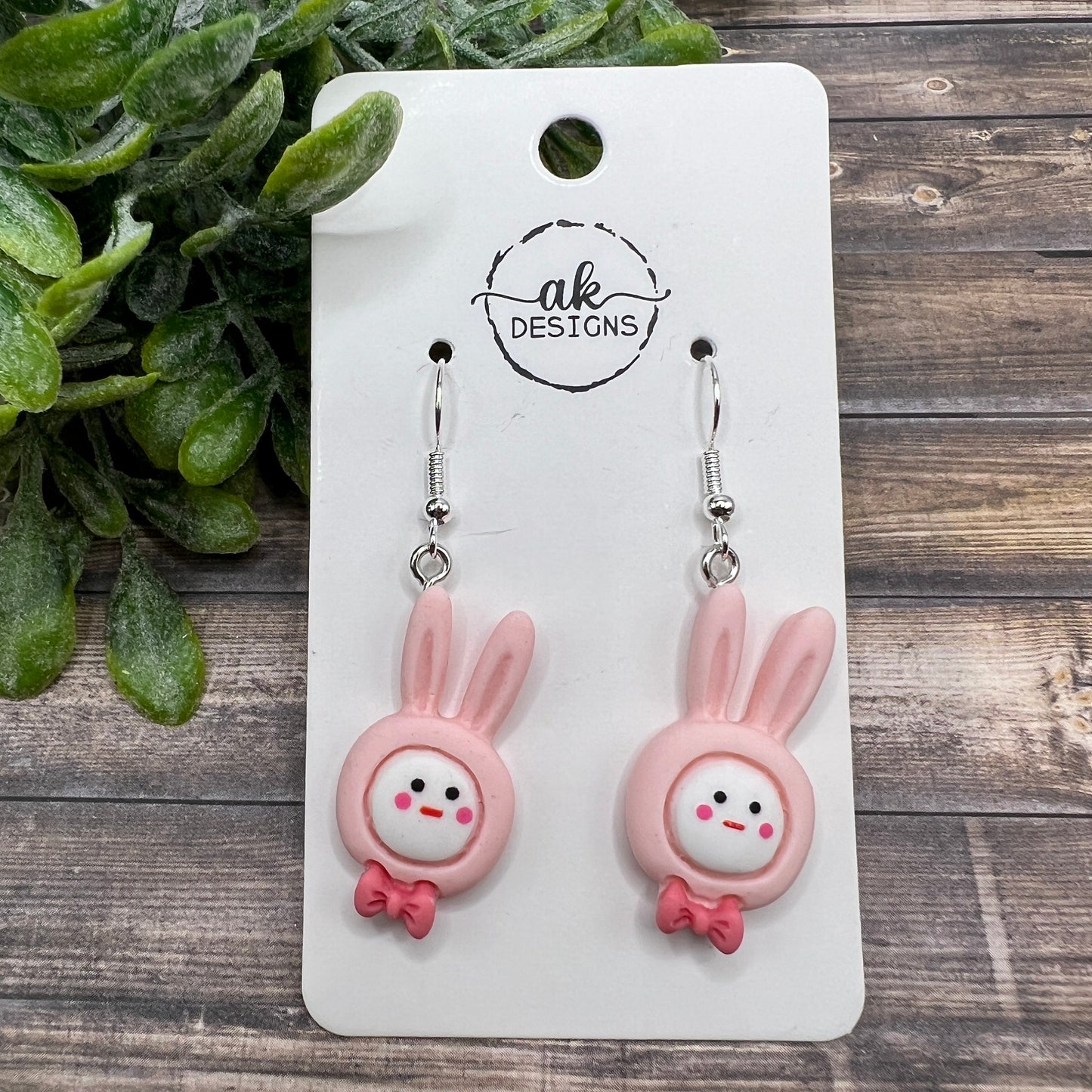 Spring Bunny Rabbit Animal Earrings Pink Hypoallergenic Dangle Easter