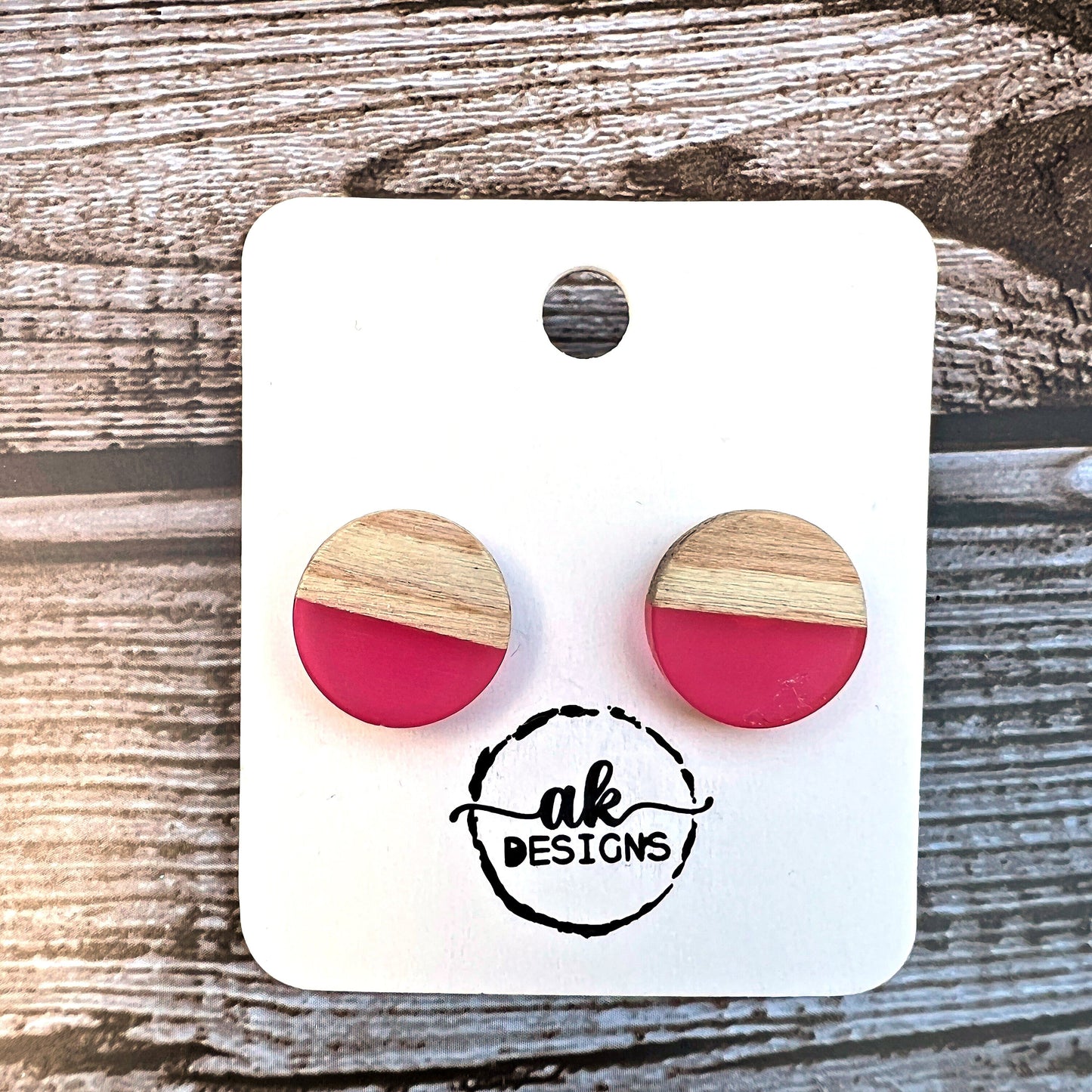Hypoallergenic Translucent Round Resin and Wood Stud Earrings Orange Pink Blue White Mint - Clearance