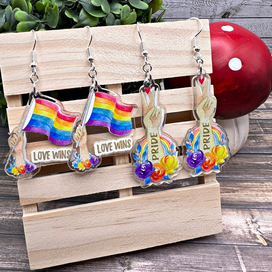 Love Wins Pride Month Watercolor Floral Rainbow Acrylic LGBTQ+ Lightweight  Earrings, Hypoallergenic Gift - Clearance