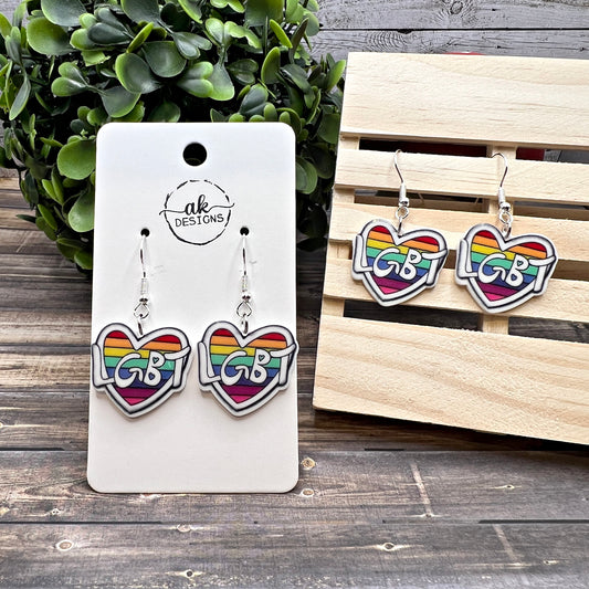 LGBT Rainbow Heart White Acrylic Pride Month LGBTQ+ Lightweight  Earrings, Hypoallergenic Gift