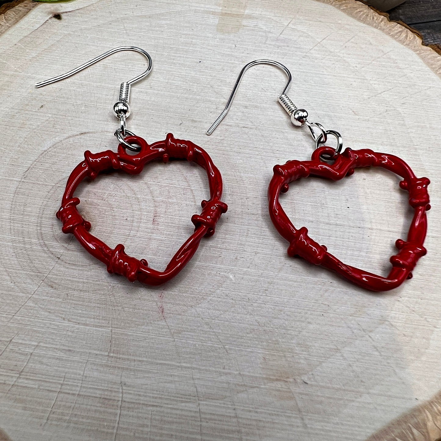 Painted Barbed Wire Heart Earrings